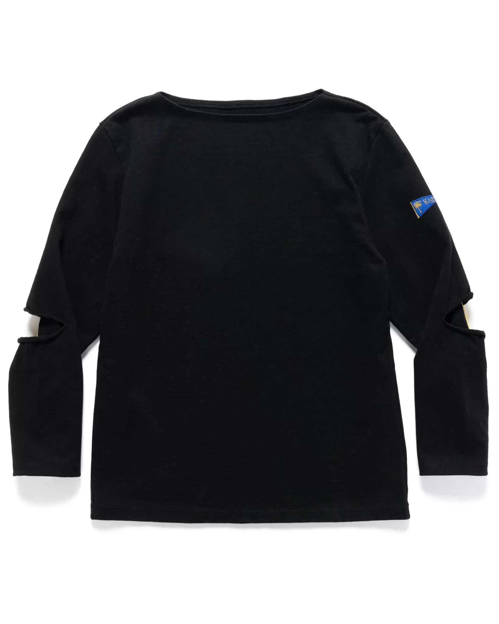 16/- Densed Jersey Elbow-Rip Boatneck Long Sleeve T Black*KAPITAL Online