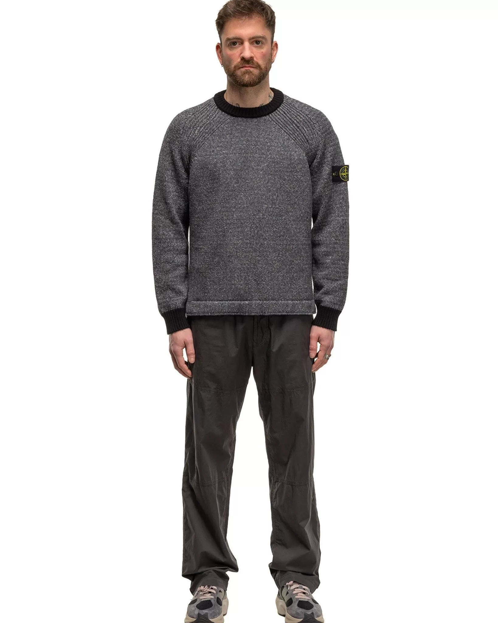 Color Sprayed Tape Crewneck Knit Black*Stone Island Best Sale