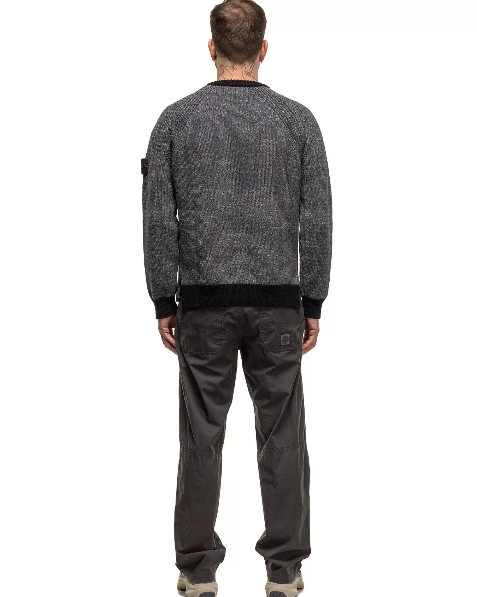 Color Sprayed Tape Crewneck Knit Black*Stone Island Best Sale