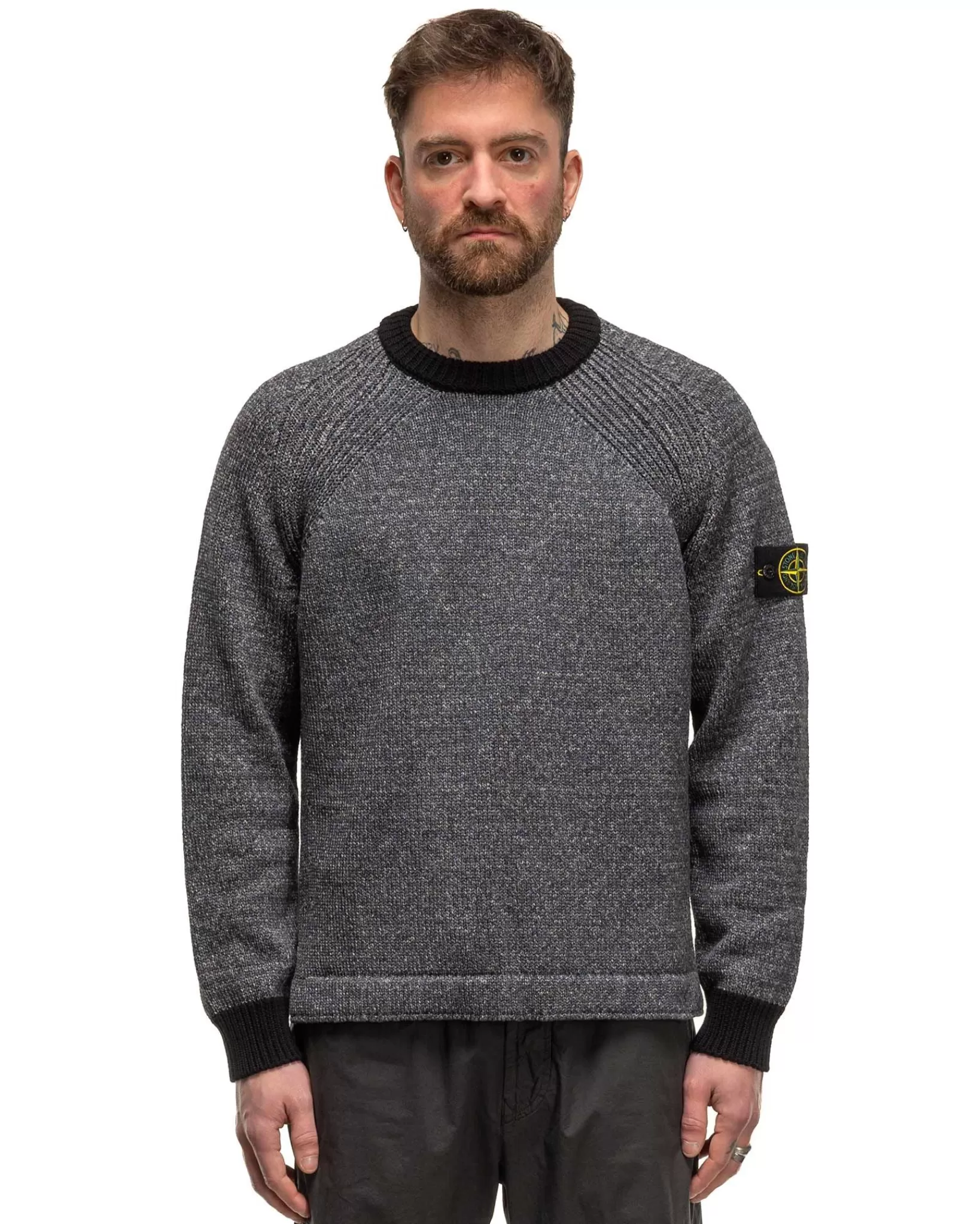 Color Sprayed Tape Crewneck Knit Black*Stone Island Best Sale