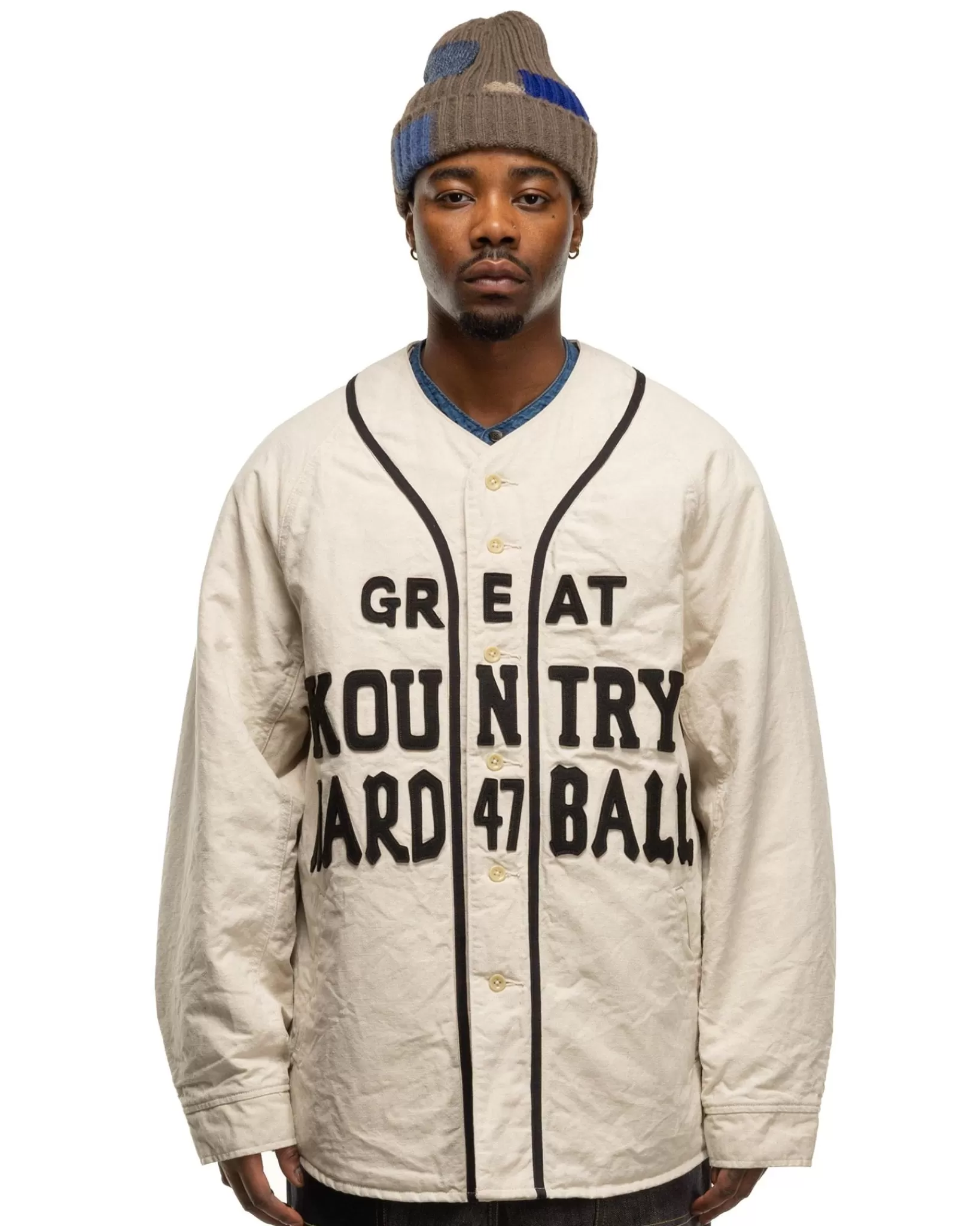 Cotton Linen Canvas X Lining Great Kountry Night Game Baseball Shirt Ecru*KAPITAL Discount