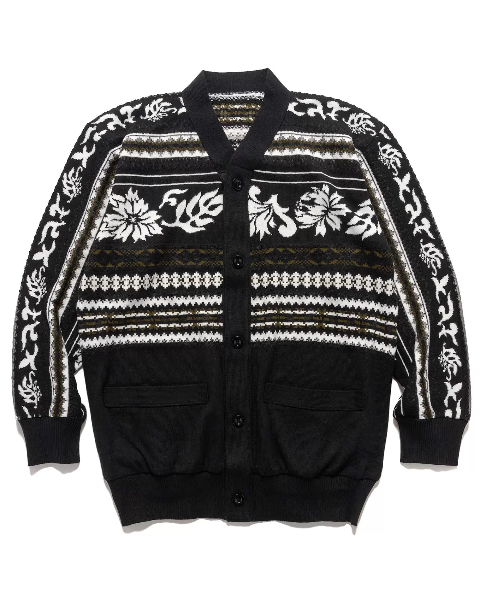 Floral Jacquard Knit Cardigan Black X White*sacai Store