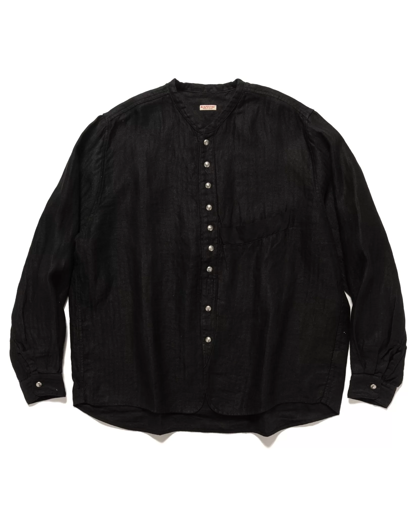 Gauze Linen Herringbone Stand Penny Shirt Black*KAPITAL Cheap