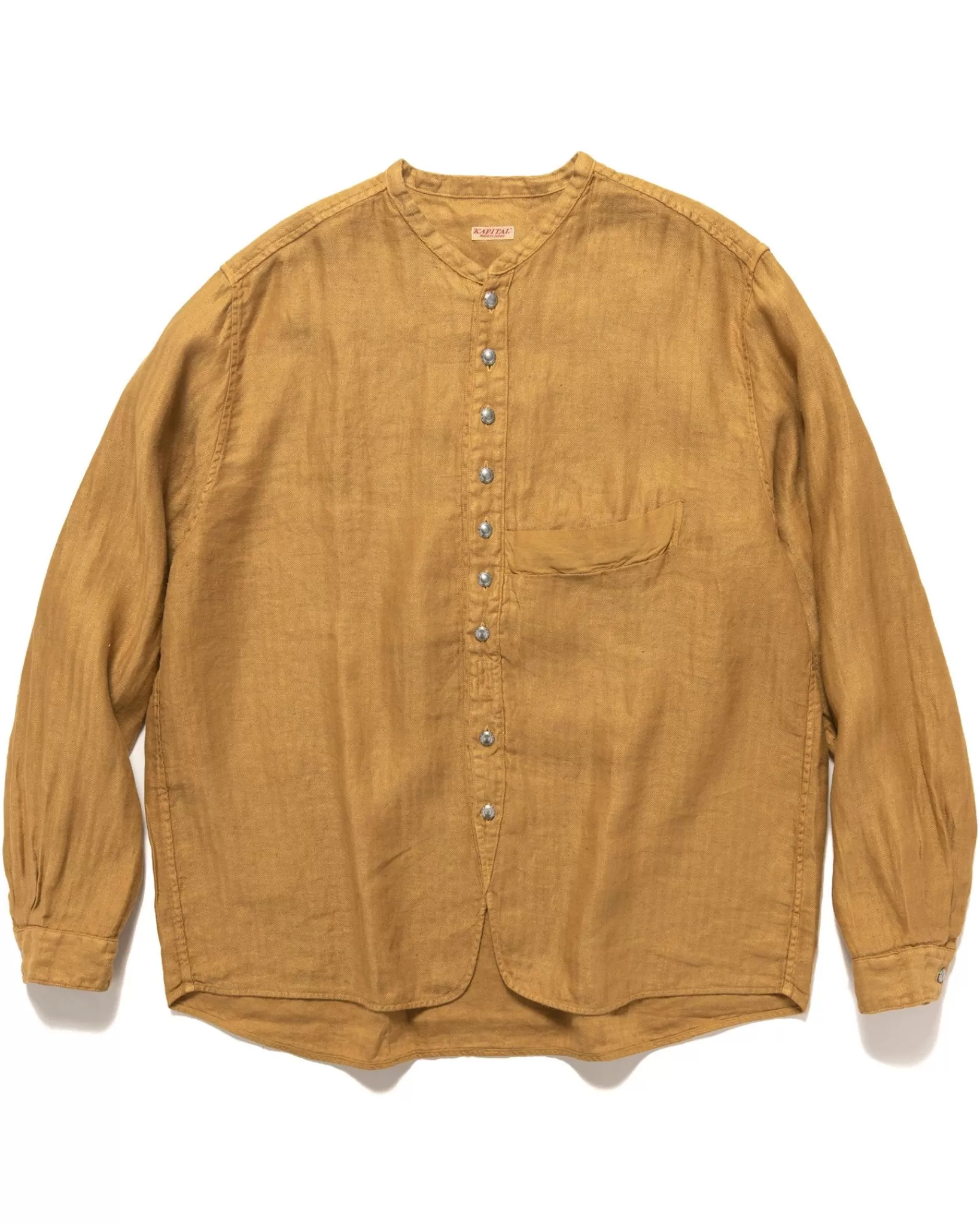 Gauze Linen Herringbone Stand Penny Shirt Gold*KAPITAL Sale