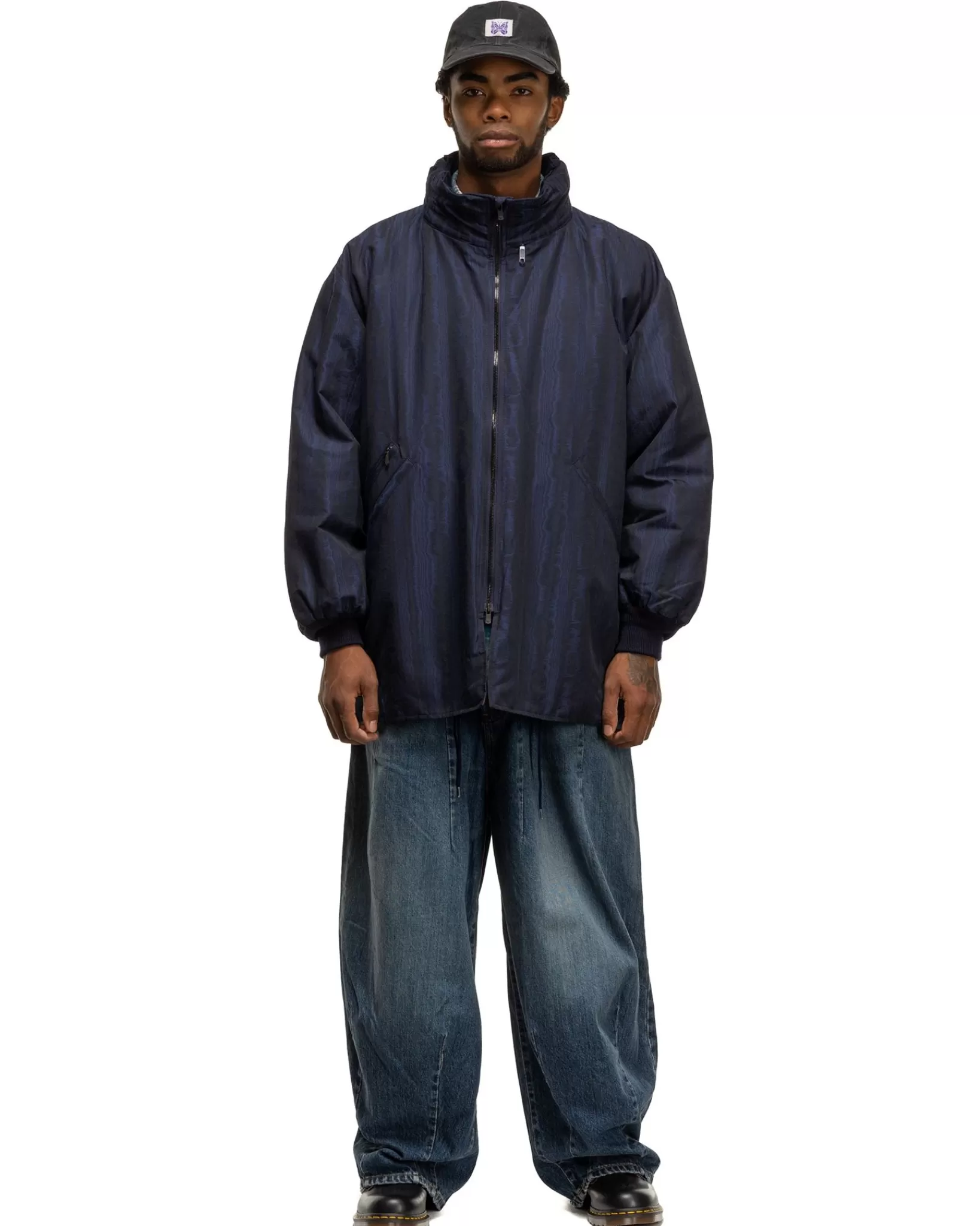 Hooded Down Sur Coat-C/Pe Moire Stripe Jq. Blue*Needles Sale