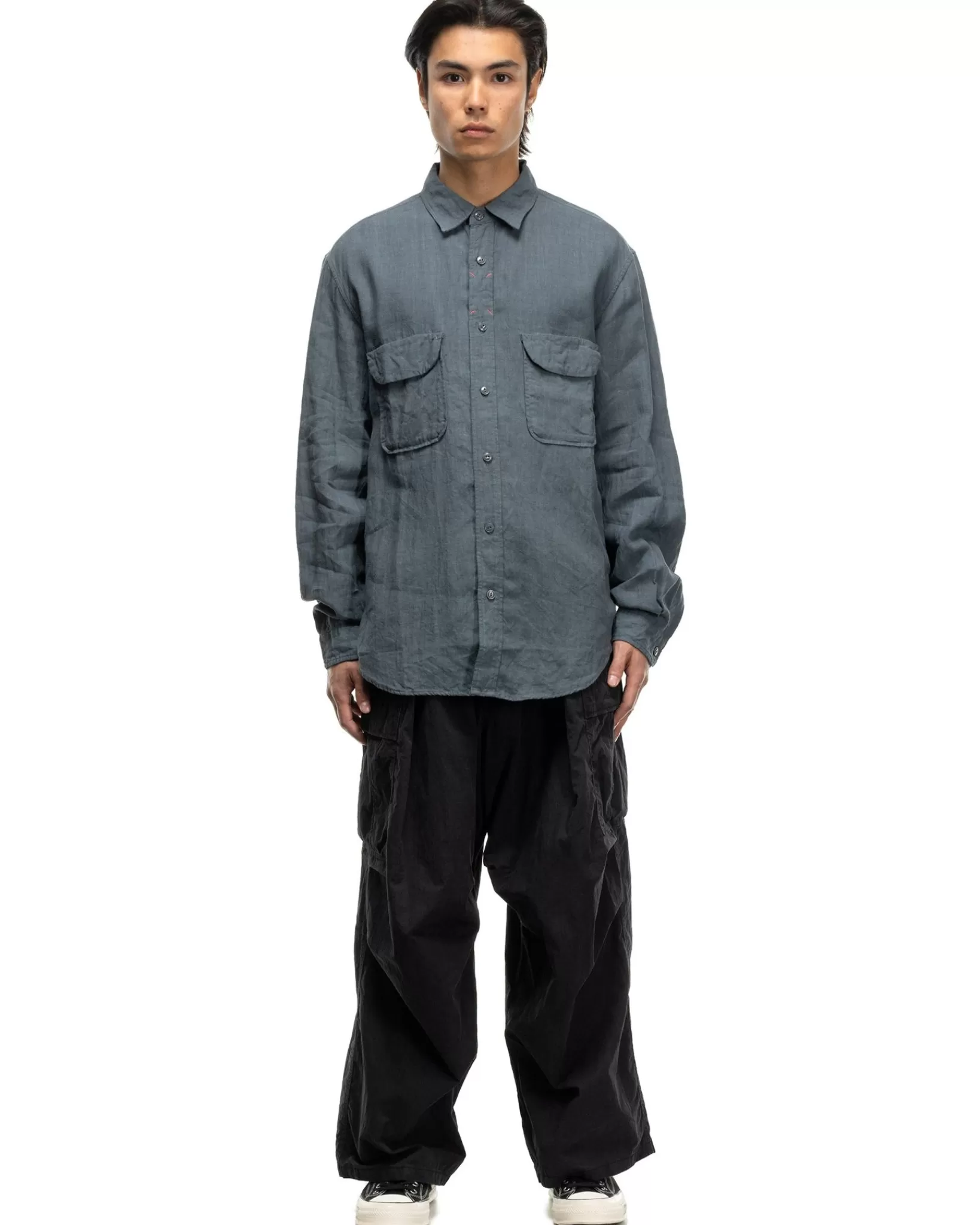 Linen Clip Shirt Blue Grey*KAPITAL Store