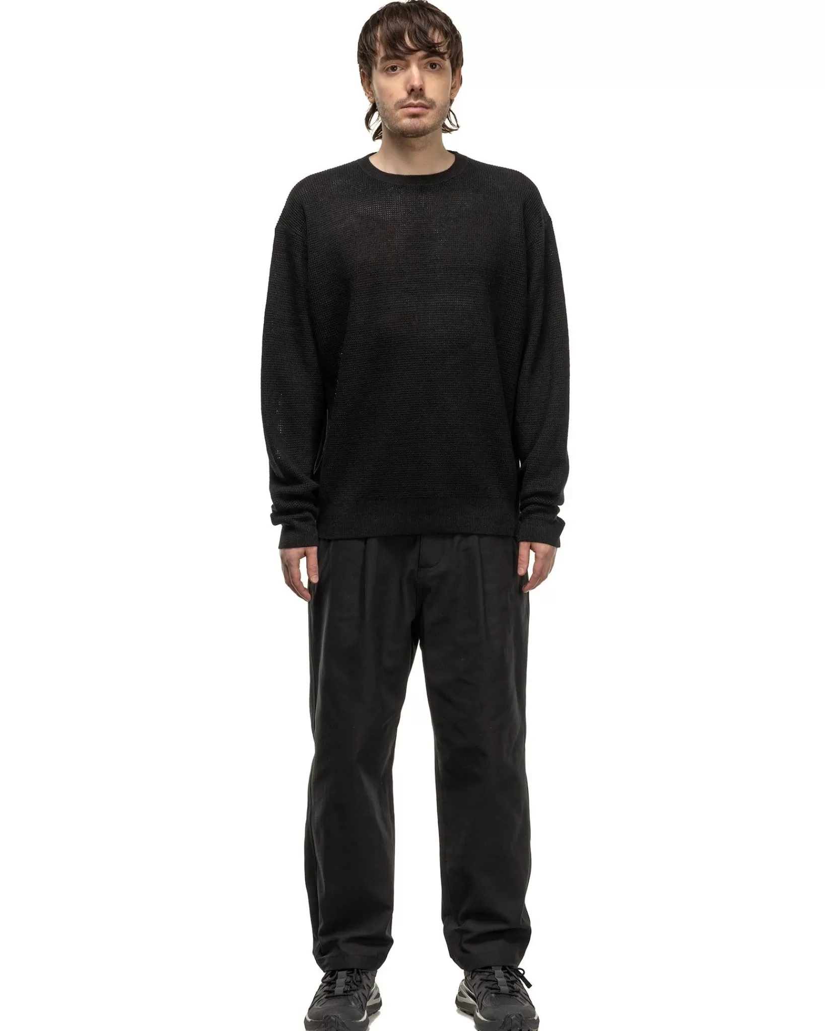 Linen Mesh Oversized Crew Neck Knit Black*Sophnet. Discount