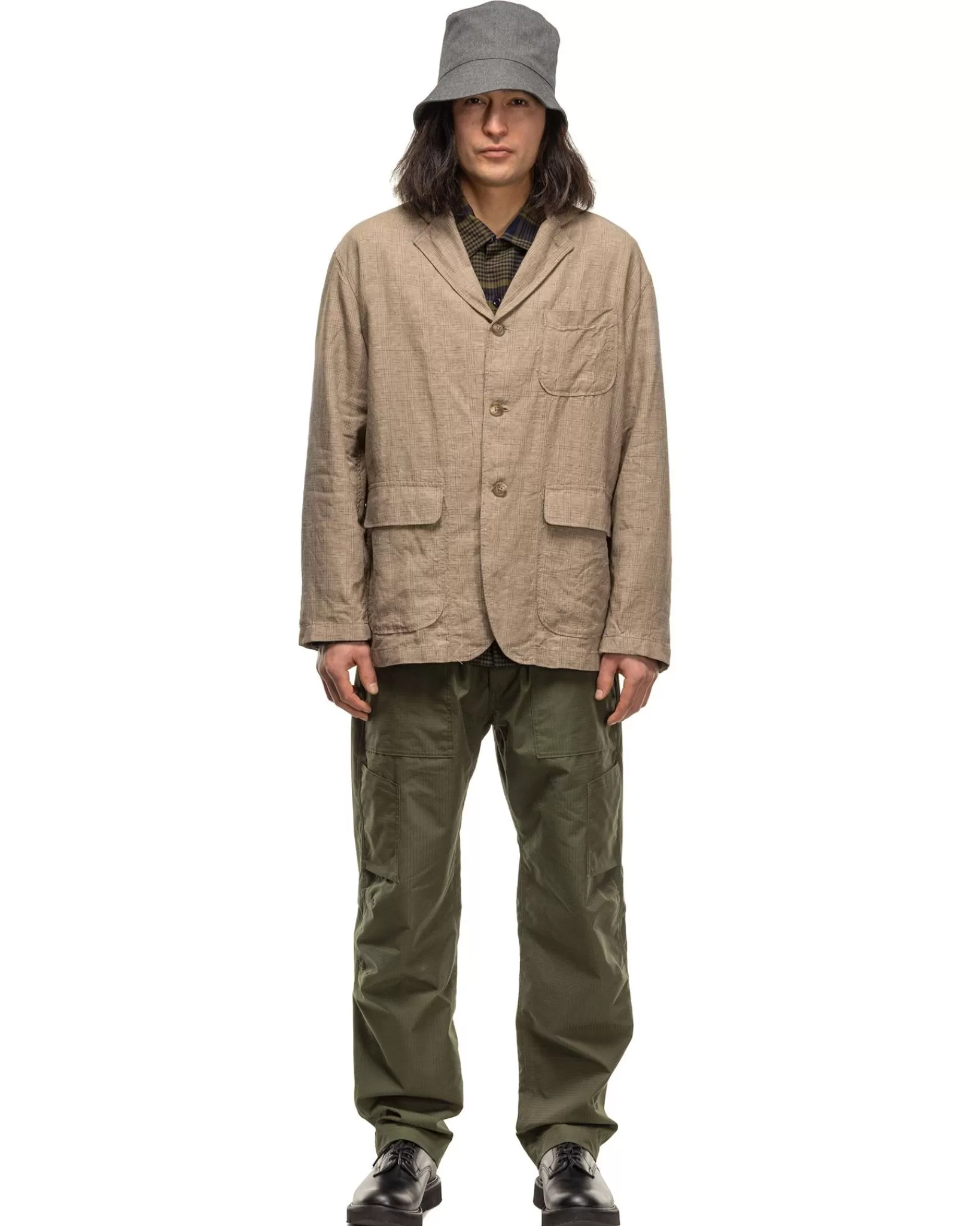 Loiter Jacket Linen Glen Plaid Beige*Engineered Garments Cheap