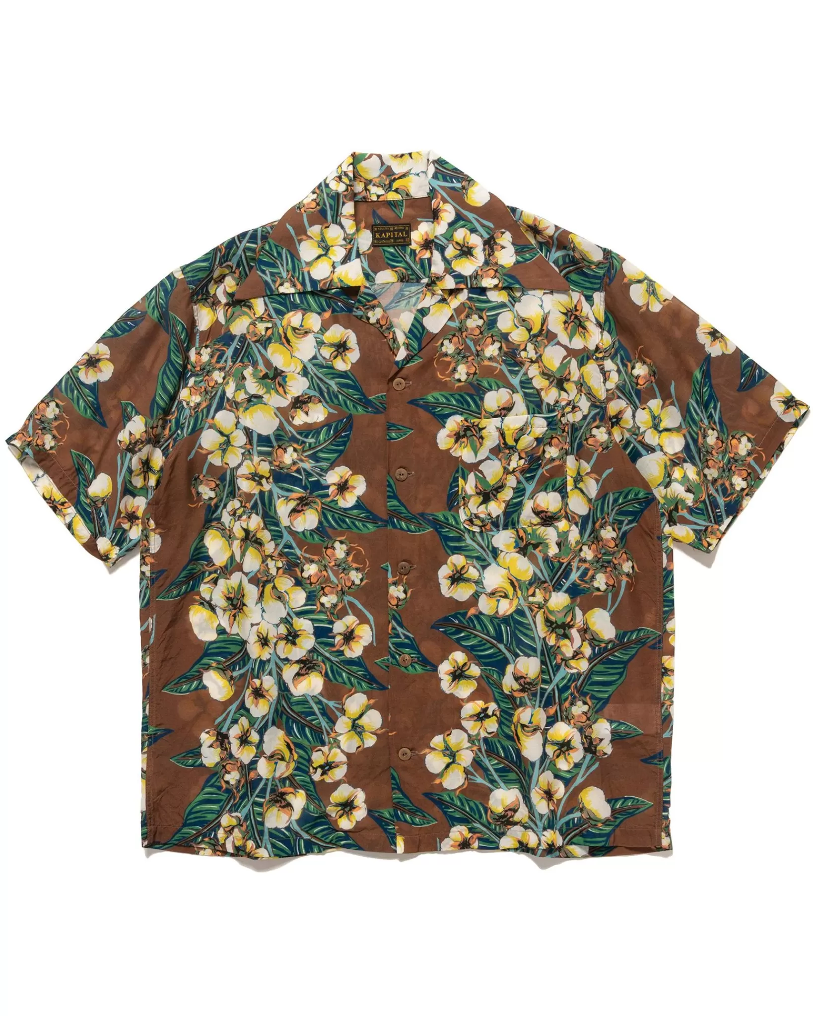 Silk Rayon Cotton-Flower Wrangle Collar Aloha Brown*KAPITAL New