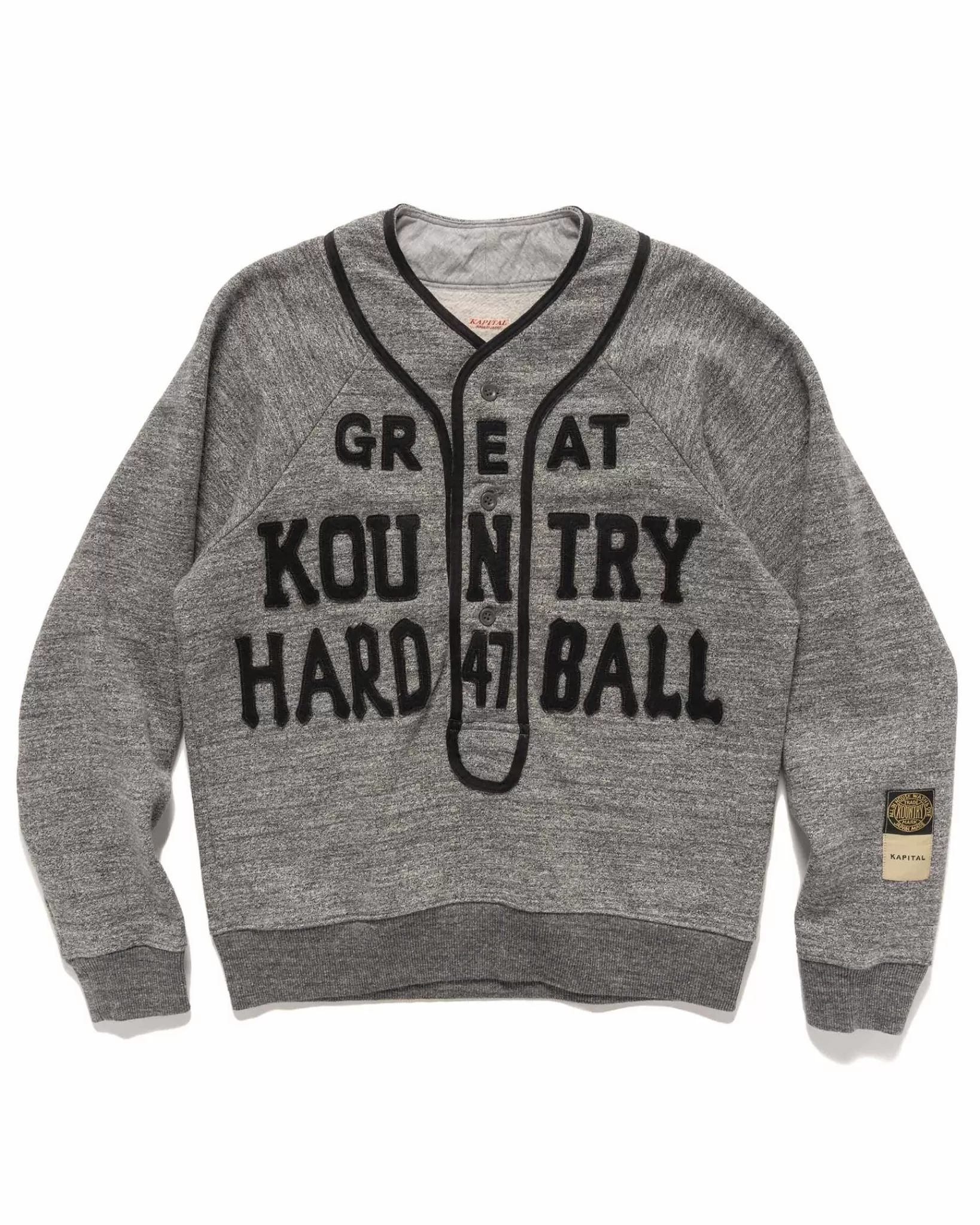 Top Jersey Baseball Henley Swt (Great Kountry) Charcoal*KAPITAL Best Sale