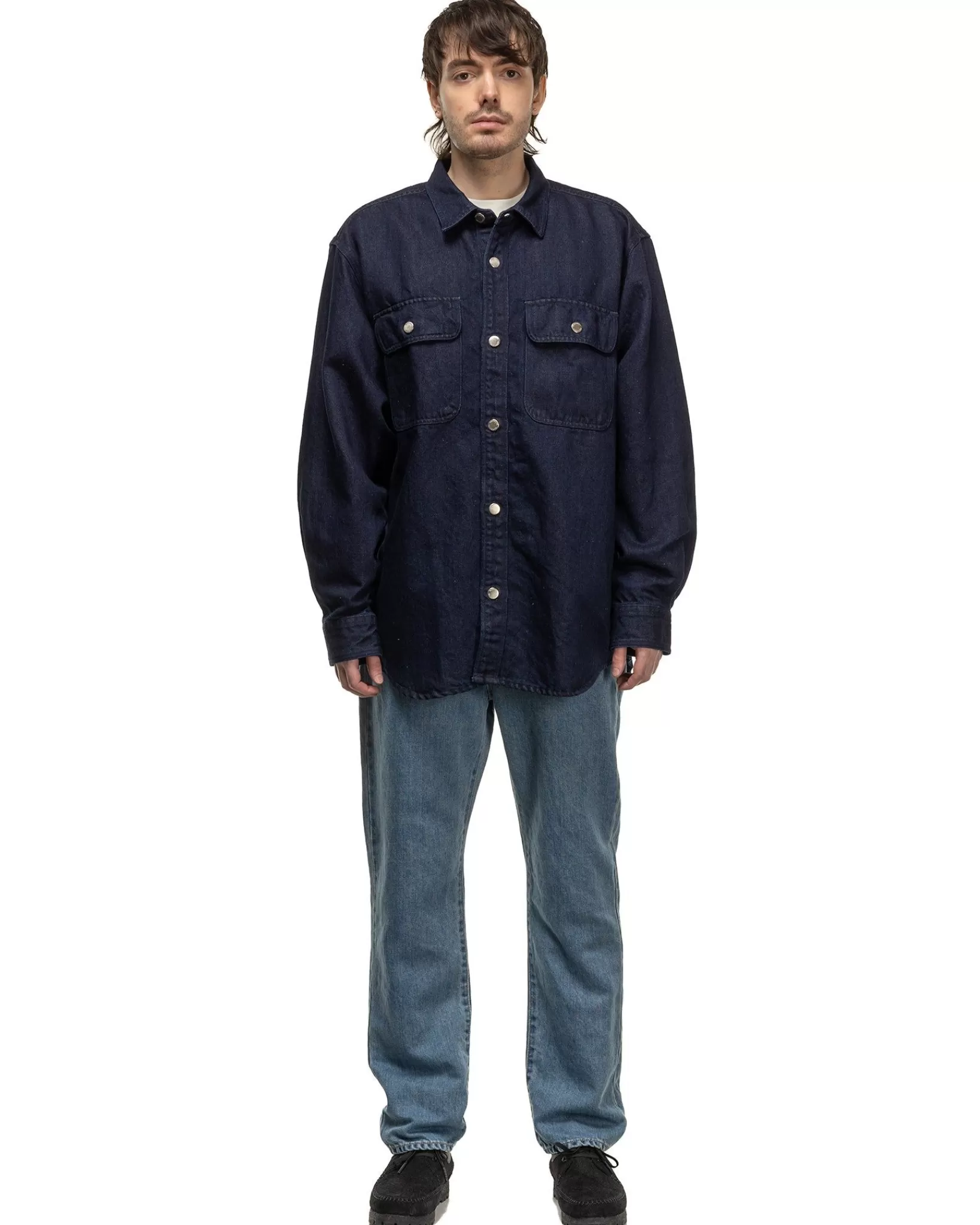 Washed Linen Denim Standard Pants Light Indigo*Sophnet. Clearance