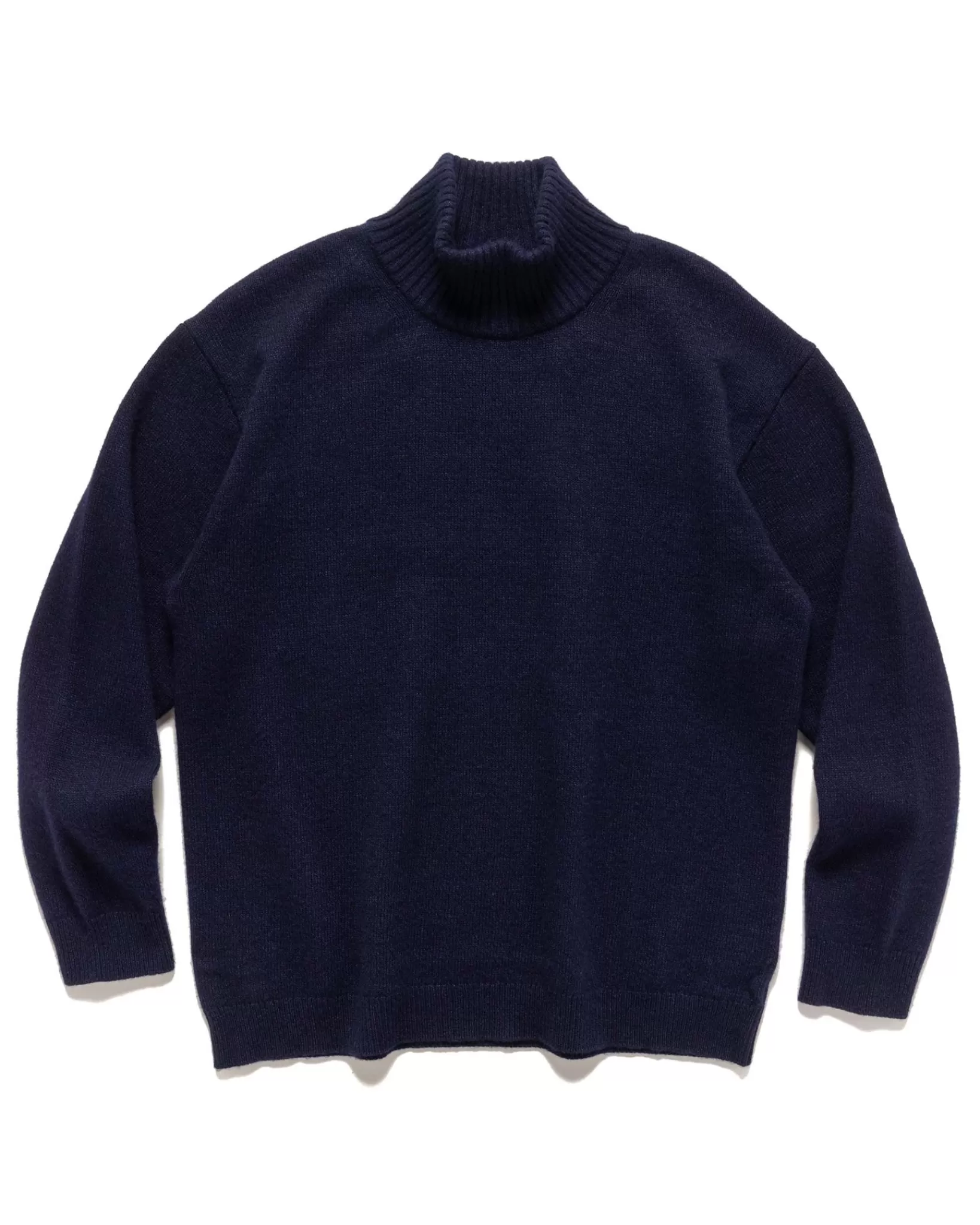 Wool Cotton Mouline Highneck Sweat Shirt Navy*ATON Cheap